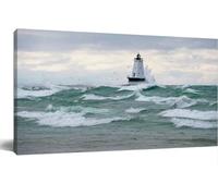 Lighthouse During Stormy Weather Wall Art Canvas Prints Painting Nature Pictures Unframed Landscape Paintings Canvas Wall Art For Living Room Bedroom Kitchen Home And Office Wall Decor 12x16 Inch