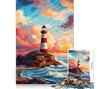 Lighthouse Evening Pixel Jigsaw Puzzles for Adults 1000 Piece Memory Boost Peaceful Hobby Festive Present size 38x26cm