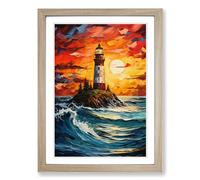 Lighthouse Expressionism Framed Print | A2 Oak Framed Wall Art | Ready to Hang | Eclectic Cityscape Picture | Living Room Bedroom Lounge Office