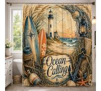 Lighthouse Extra Long Shower Curtain, Coastal Vintage Surfboards Anchors Summer Blue Waterproof Fabric Decorative Bathroom Curtain Decor for Toile Bathroom Dorm 72x96 Inch