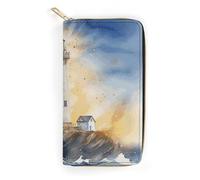 Lighthouse Fantasy Light Slim Thin Credit Card Wallet, PU Leather Bifold Cash Wallet, Zipper Coin Pocket Id Window Wallet Storage Bag Wallet Coin Purse Pouch Change Holder Small with Zipper for Men An