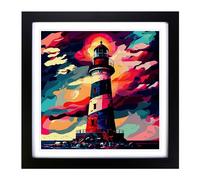 Lighthouse Fauvism No.1 Framed Print | 18x18 Inch Black Framed Wall Art | Ready to Hang | Modern Cityscape Picture | Living Room Bedroom Lounge Office