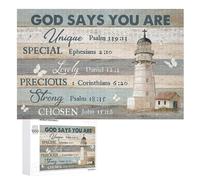 Lighthouse Funny 1000 Piece Jigsaw Puzzle - Christian God Says You Are Bible Verse Scripture Puzzles Inspirational Puzzles for Family Activities Games