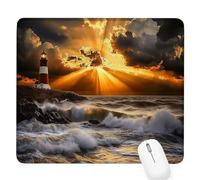 Lighthouse Gaming Mouse Pad, Sunset Mouse Pad 290x240x3mm Mousepad Small Size Stitched Edge, Waterproof Non-Slip Mousemat Improves Accuracy and Speed, Desk Mat Laptop for Office Gaming and Home D-845