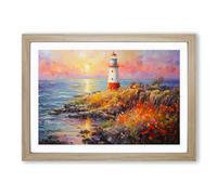 Lighthouse Impressionism Framed Print | A2 Oak Framed Wall Art | Ready to Hang | Impressionist Cityscape Picture | Living Room Bedroom Lounge Office