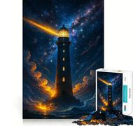 Lighthouse in A Starry Night 1000 Piece Jigsaws for Teenagers Brain Calisthen Stress Less Pattern Assemble Home Art (38x26cm)