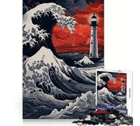 Lighthouse in A Strom Great Wave Puzzle for Teenagers 1000 Pieces Mind Logic Premium Print Family Game Christmas Surprise (38x26cm)