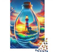 Lighthouse in Bottle 1000 Piece Jigsaw Puzzle Paper for Adults Ocean Art Jigsaw Puzzle for Family Relaxing Gift 52x38cm/1000pcs