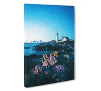 Lighthouse in Cape Elizabeth Maine Canvas Print | Gallery Wrapped 30mm Frame Wall Art | 30x20 inches | Ready to Hang | Abstract Seascape Picture | Living Room Bedroom Lounge Office
