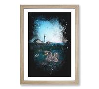 Lighthouse in Cape Elizabeth Maine Paint Splash Framed Print | A2 Oak Framed Wall Art | Ready to Hang | Modern Cityscape Picture | Living Room Bedroom Lounge Office