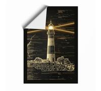 Lighthouse in Darkness Coastal Unframed Wall Art Print A2 (59.4×42cm), Wall Decor for Living Room, Bedroom, Office & Home, Art Gift