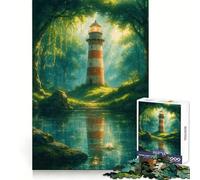 Lighthouse in Forest by The Lake Puzzles for Teenagers 1000 Piece Strong Memory Precise Edge Joyful Challenge Nice Art (38x26cm)