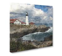 Lighthouse In Maine Canvas Print | Gallery Wrapped 30mm Frame Wall Art | 14x14 inches | Ready to Hang | Coastal Seascape Picture | Living Room Bedroom Lounge Office
