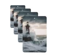 Lighthouse In Storm Car Air Fresheners Cards Set of 4 Pieces Personalized Car Fresheners Gifts for Men Women Auto Aromatherapy Tablets Hanging Scented Cards for Wardrobe Bathroom