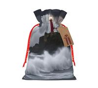 Lighthouse In Storm Christmas Gift Bags,Gift Bags For Christmas Wrapping, Pouches With Drawstring Closure