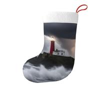 Lighthouse In Storm Christmas Stocking 17.7", Festive Hanging Sock for Fireplace Mantel, Holiday Decorations