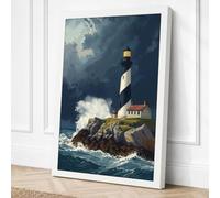Lighthouse in Storm Coastal Canvas Wall Art Print 36x24 Inch (91 x 61 cm)