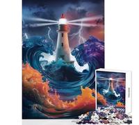 Lighthouse in Storm Jigsaw Puzzles 1000 Pieces for Adults Peaceful Calm Stress Relief Mindful Peaceful Leisure Game (38X52cm)