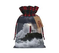 Lighthouse In Storm Print Christmas Drawstring Bags Reusable Santa Sack,for Candy,Wedding,Gifts And Storage