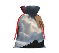 Lighthouse In Storm Print Christmas Drawstring Gift Bags Holiday Present Sack Xmas Decor Reusable Pouches