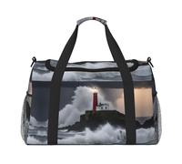 Lighthouse In Storm Print Everyday Use Travel Duffle Bag Large Capacity Travel Bag Stylish Functional Bag, Black, One Size
