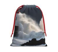 Lighthouse In Storm Print Gift Drawstring Bag Reusable Pouch Festive Decor Party Favor Daily Storage Sack