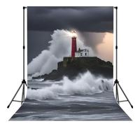 Lighthouse in Storm Print Large 5×7ft Seamless Polyester Fabric Photo Backdrop Curtain for Portrait Photoshoot Party Video