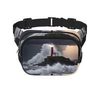 Lighthouse In Storm Print Men and Women Square Double Layer Waist Bag Workout Crossbody Travel Waist Bag, Black, One Size