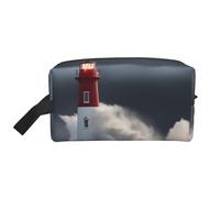 Lighthouse in Storm Print Portable Travel Toiletry Storage Bag Large Capacity 600D Polyester Cosmetic Storage Bag