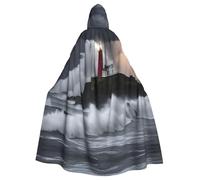 Lighthouse In Storm Print Unisex Hooded Cape Perfect For Halloweenrenaissance And Medieval Role Play Costumes