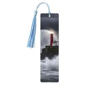 Lighthouse in Storm Print Wood Bookmark for Women Men,with Tassels Reading Bookmarks for Book Lovers,Gifts