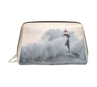 Lighthouse in Storm PVC Leather Makeup Bag Cosmetic Pouch Travel Organizer Toiletry Clutch