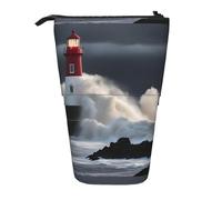 Lighthouse in Storm Vertical Retractable Pencil Case Makeup Bag Wallet Storage Bag for Pens Pencils and Small Items