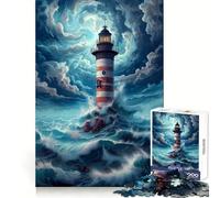 Lighthouse in Stormy Ocean Jigsaw Puzzle for Teenagers 1000 Pieces Leisure Game HD Print Fun Activity Thoughtful Gift (38x52cm)