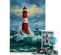 Lighthouse in Stormy Sea 1000 Piece Jigsaw Puzzles for Teenagers Jigsaw Home Play Neat Thick Home Fun Fine Art (50x75cm)