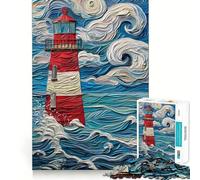 Lighthouse in Stormy Sea 1000 Piece Puzzle For Teenagers Pastime Game Tight Connection Home Play Unique Gift (50x75cm)