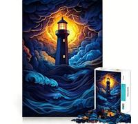 Lighthouse in Stormy Sea 1000 Pieces Puzzles for Teenagers Serene Game Smooth Joint Pattern Build (38x52cm)