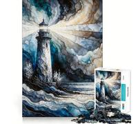 Lighthouse in Stormy Sea Jigsaw Puzzles 1000 Pieces for Adults Creative Play Sharp Detail Real Challenge Home Art (50x75cm)