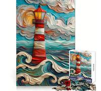 Lighthouse in Stormy Sea Jigsaws 1000 Pieces for Teenagers Mind Workout Smooth Joint Home Fun Birthday Idea (50x75cm)