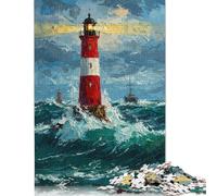 Lighthouse in Stormy Sea Puzzle Family Fun Paper Rectangular Jigsaw Puzzle for Boy Or Girl Children's Day Gifts 1000pcs (75x50cm)