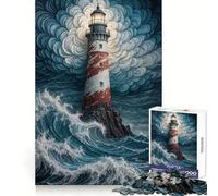 Lighthouse in Stormy Seas 1000 Pieces Jigsaws Adults Puzzles Stress Relief Play Home Fun Hard Challenge Room Decor (50x75cm)