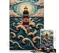 Lighthouse in Stormy Seas Jigsaw Puzzles for Teenagers 1000 Pieces Memory Train Fine Thick Home Game Birthday Present (38x52cm)