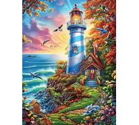 Lighthouse in Sunset Landscape 300 Piece Jigsaw Puzzle for Adults Teens Mitos Fantástico Cuento De Hadas Jigsaw Post Exam Relaxation Challenging Design Great Gift for Students Stress Reliever 300 PC