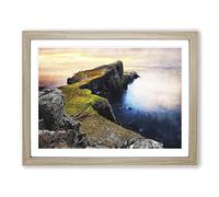 Lighthouse In The Isle Of Skye Painting Modern Art Framed Print | A4 Oak Framed Wall Art | Ready to Hang | Modern Cityscape Picture | Living Room Bedroom Lounge Office