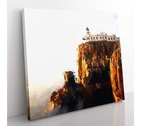 Lighthouse in the Isle of Skye Scotland in Abstract Modern Canvas Wall Art Print Ready to Hang, Framed Picture for Living Room Bedroom Home Office Décor, 35x35 cm (14x14 Inch)