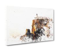 Lighthouse In The Isle Of Skye Scotland Watercolour Modern Canvas Wall Art Print Ready to Hang, Framed Picture for Living Room Bedroom Home Office Décor, 20x14 Inch (50x35 cm)