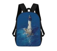Lighthouse in The Ocean Deep Blue Lighthouse at Sea Dramatic Coastal Art 3D Printed Kids Backpacks Boys Fashion School Bag Travel Backpacks School Bags for Boys Elementary School Students 17inch