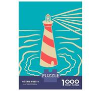 Lighthouse in The Sea Illustration 1000 Piece Jigsaw Puzzle, Historic Square Architecture, Premium Paper Puzzle, Decorative Artwork for Travel Lovers, Paper Board, 38x26cm/1000pcs