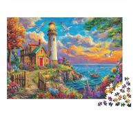 Lighthouse in The Sea Jigsaw Puzzles, 1000 Pieces Impossible Puzzle Challenge Toy for Adults& Kids Age 12 Years Up 52x38cm/1000pcs