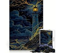 Lighthouse In The Storm 1000 Piece Jigsaw Puzzle for Teenagers DIY Fun Clear Tone Pattern Assemble Night Fun (38x52cm)